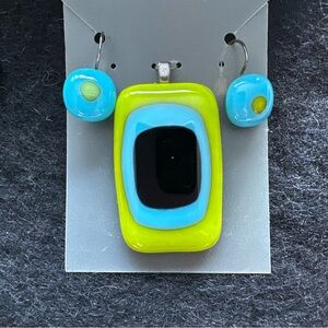 Stunning Colorful Handcrafted Fused Glass Pendant & Earring Set